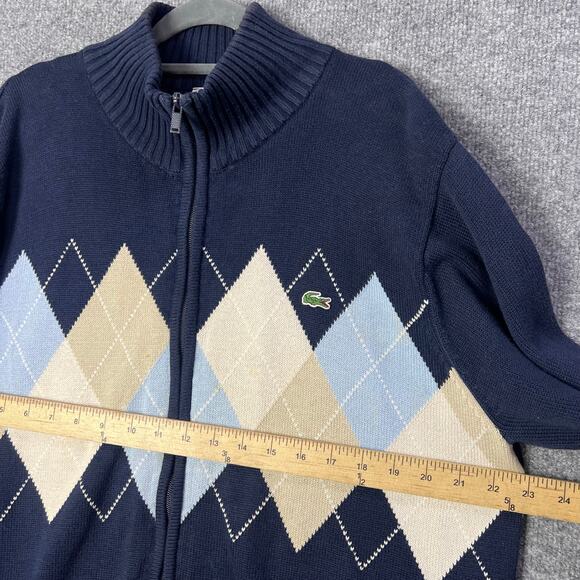 Lacoste Argyle‎ Blue Sweater Knit Full Zip Men's Size 6 - Picture 6 of 12